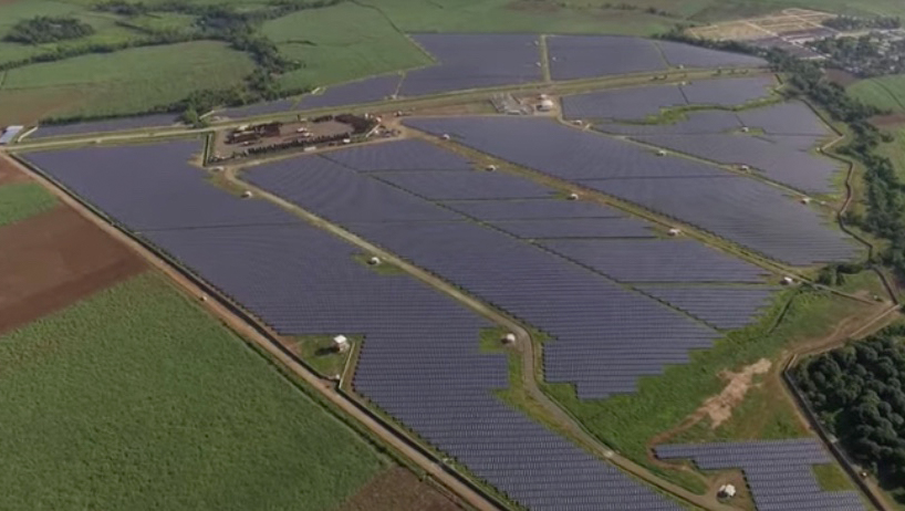 Aerial view of a large solar farm