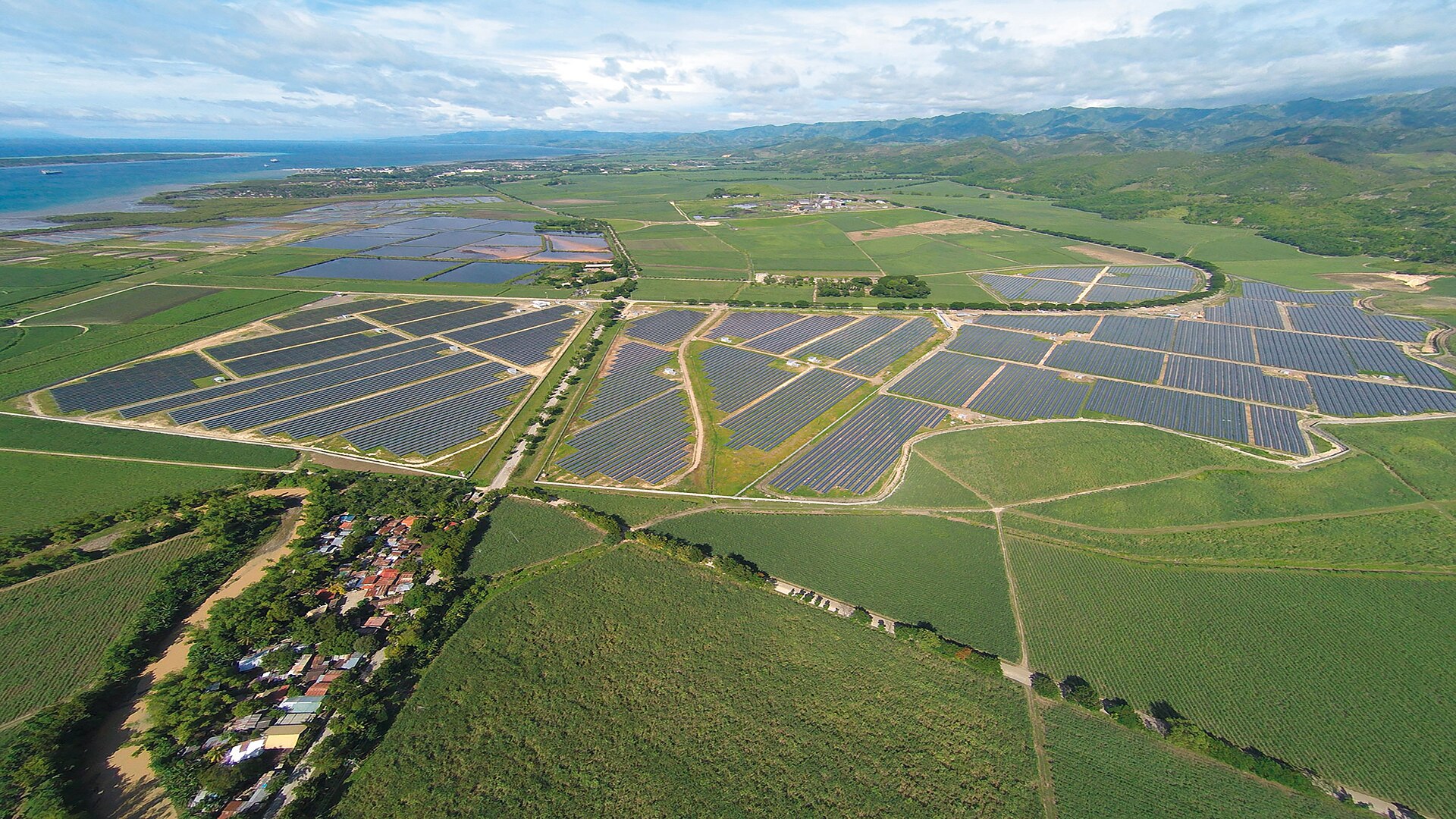 Aerial view of a large solar farm
